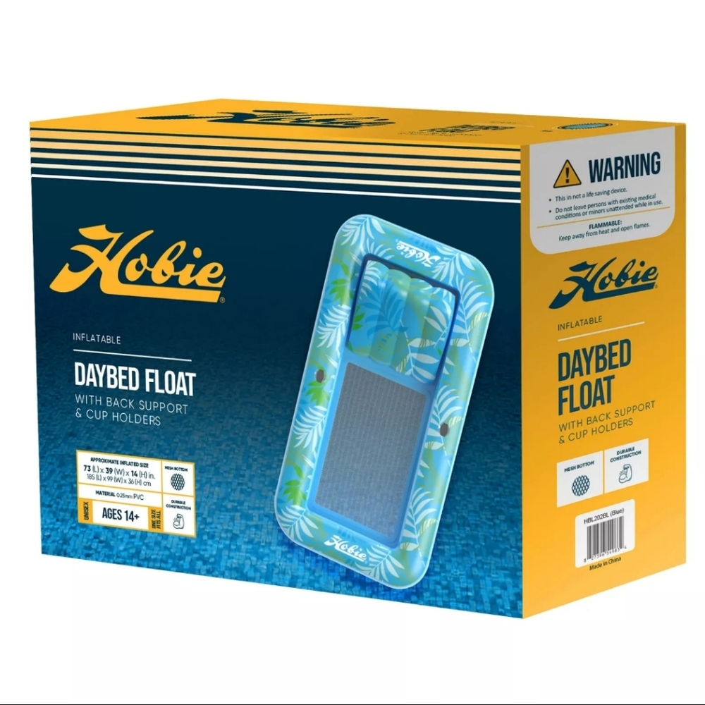 Hobie Inflatable Daybed Float W/Cup Holders And Back Support New 72L x38.2Wx14H